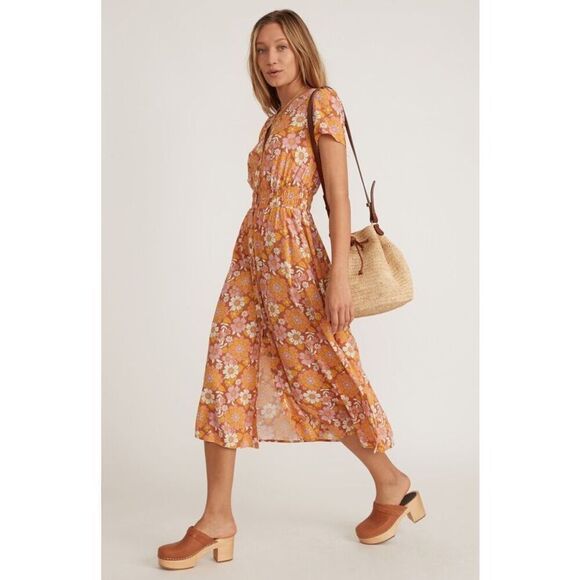 ✨Marine Layer Annika Floral Print Smocked Midi Sz XS Dress✨ - Picture 5 of 14